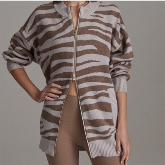 New Varley‎ Anthropologie zip up zebra striped cardigan sweater - Picture 1 of 16